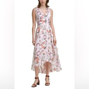 Calvin Klein Floral Pink Sleeveless High-low Long Dress